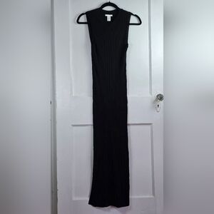 NWT H&M Black Ribbed Knit Bodycon Maxi Dress S